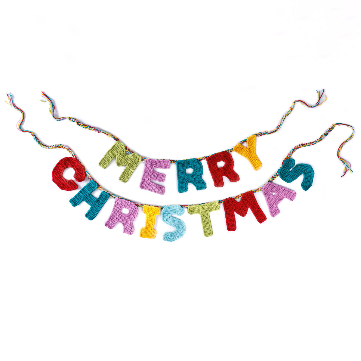 Crochet Merry Christmas Garland made using Caron yarn