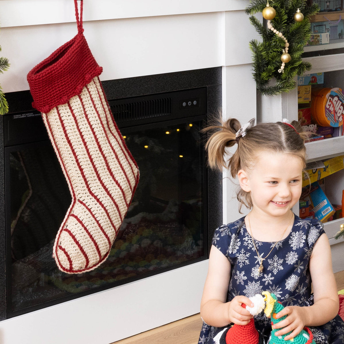 Crochet Pinstripe Stocking made using Caron yarn