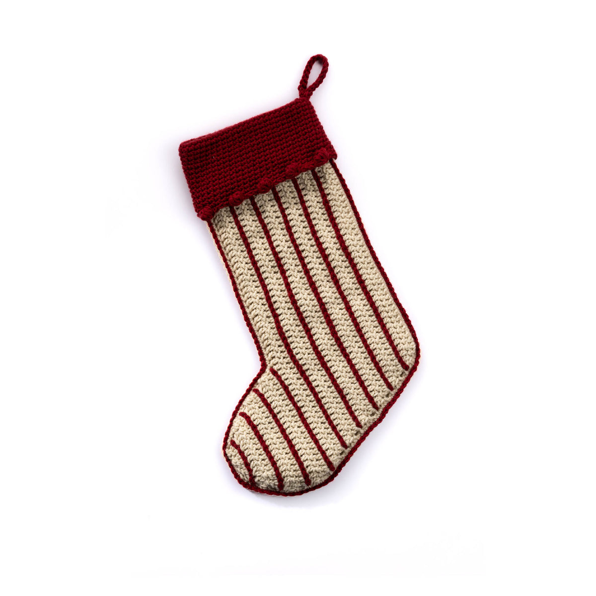 Crochet Pinstripe Stocking made using Caron yarn