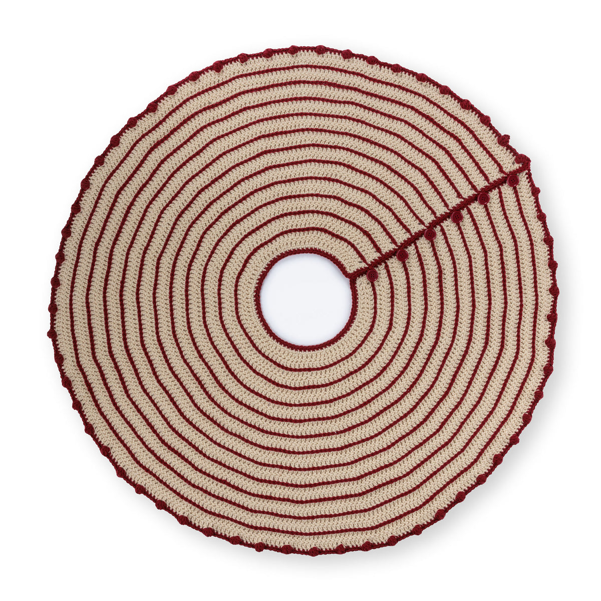 Crochet Twirly Pinstripe Tree Skirt made using Caron yarn