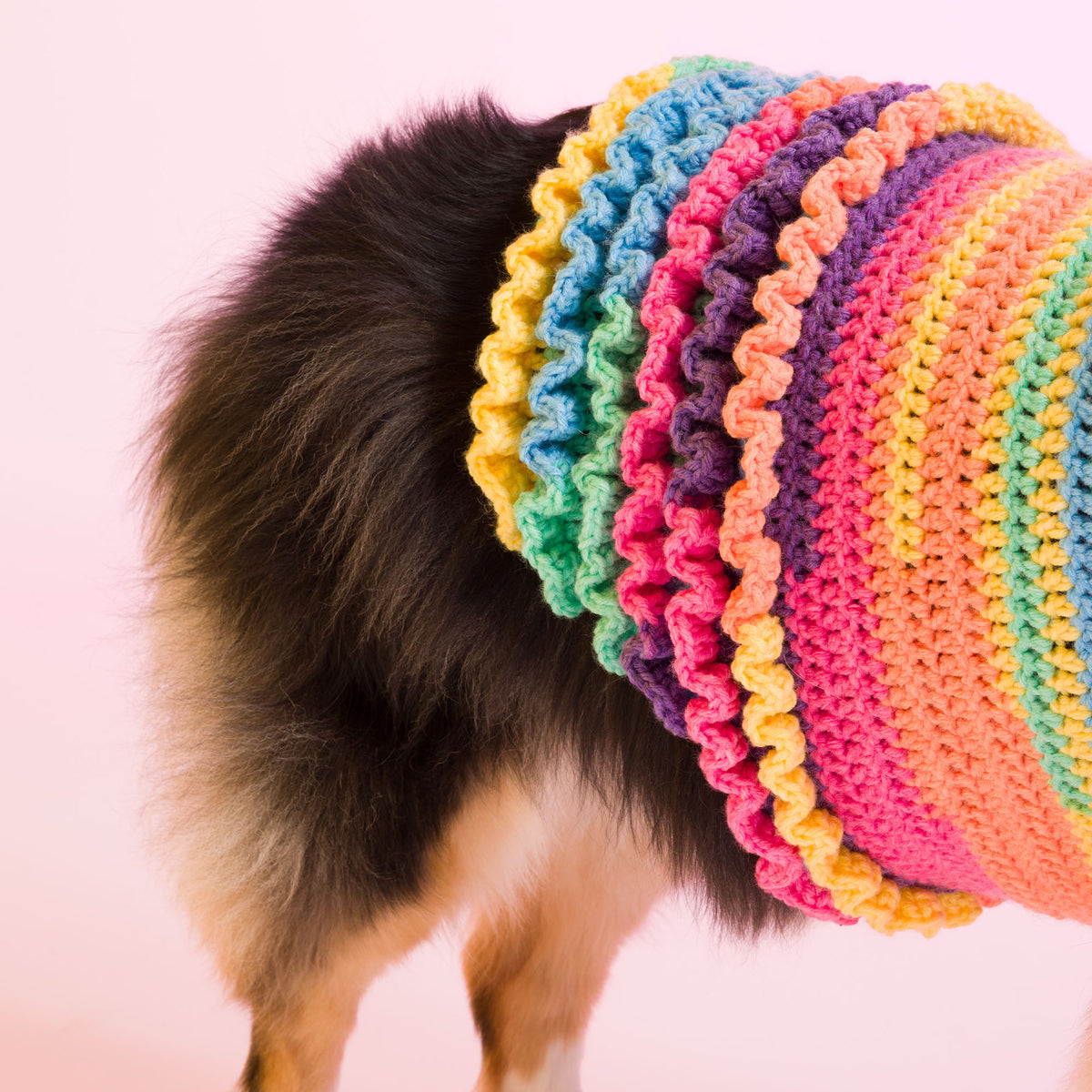 Ruffle Love Crochet Dog Coat made using Caron yarn