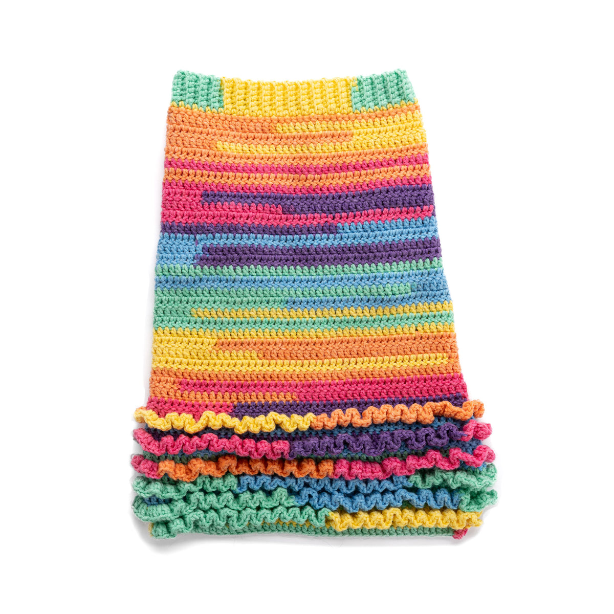 Ruffle Love Crochet Dog Coat made using Caron yarn