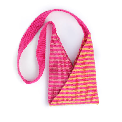 Caron Triangle Stripes Crochet Bag Pink