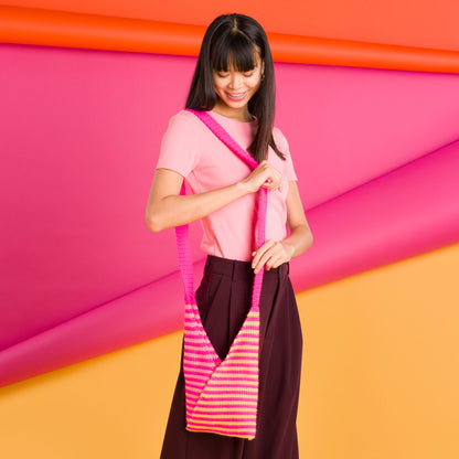 Caron Triangle Stripes Crochet Bag Pink