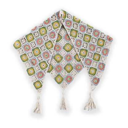 Caron Summer Mode Crochet Triangle Shawl with Tassels Summer Mode Crochet Triangle Shawl With Tassels made using Caron yarn in a styled lifestyle setting