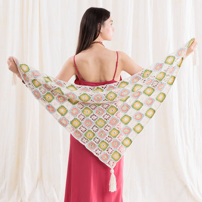 Caron Summer Mode Crochet Triangle Shawl with Tassels Summer Mode Crochet Triangle Shawl With Tassels made using Caron yarn in a styled lifestyle setting