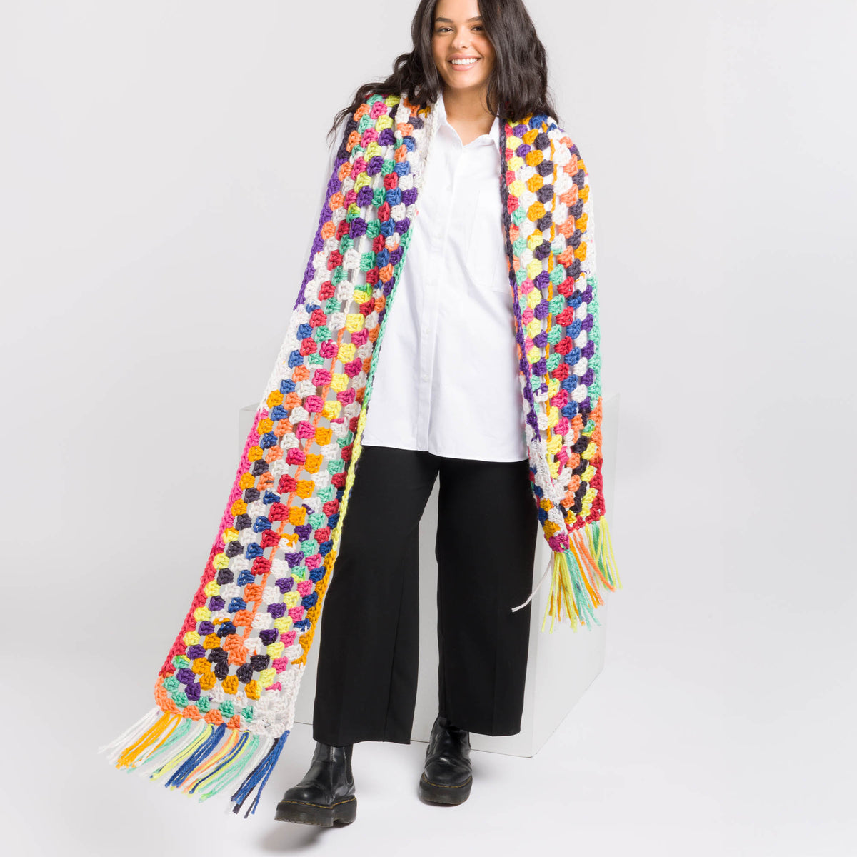 Long Way Around Crochet Scarf made using Caron yarn