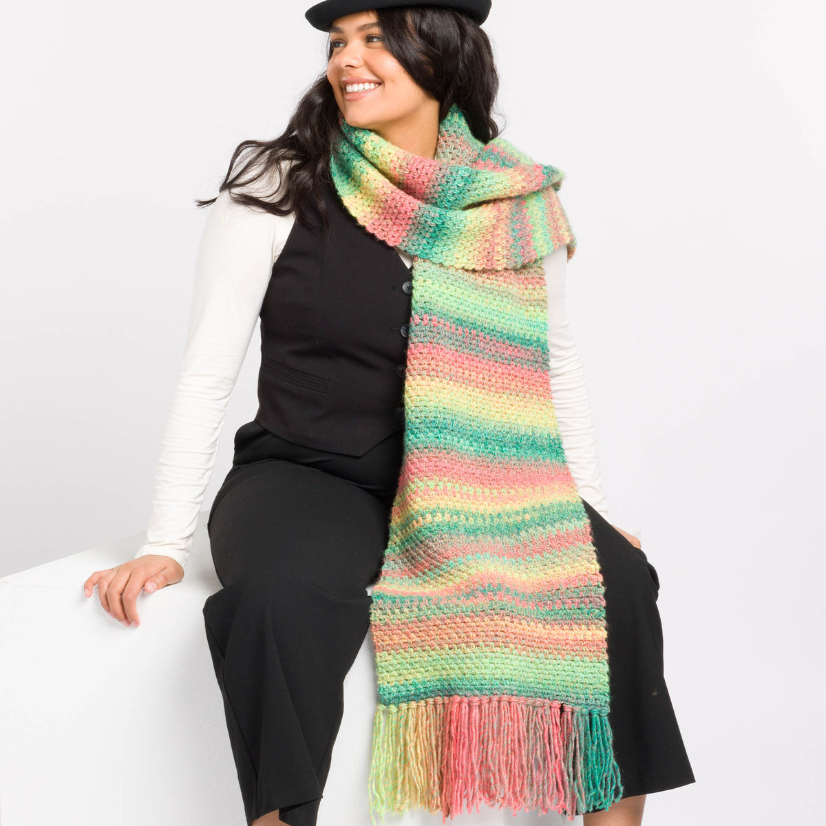 Wrapped In Warmth Crochet Scarf made using Caron yarn