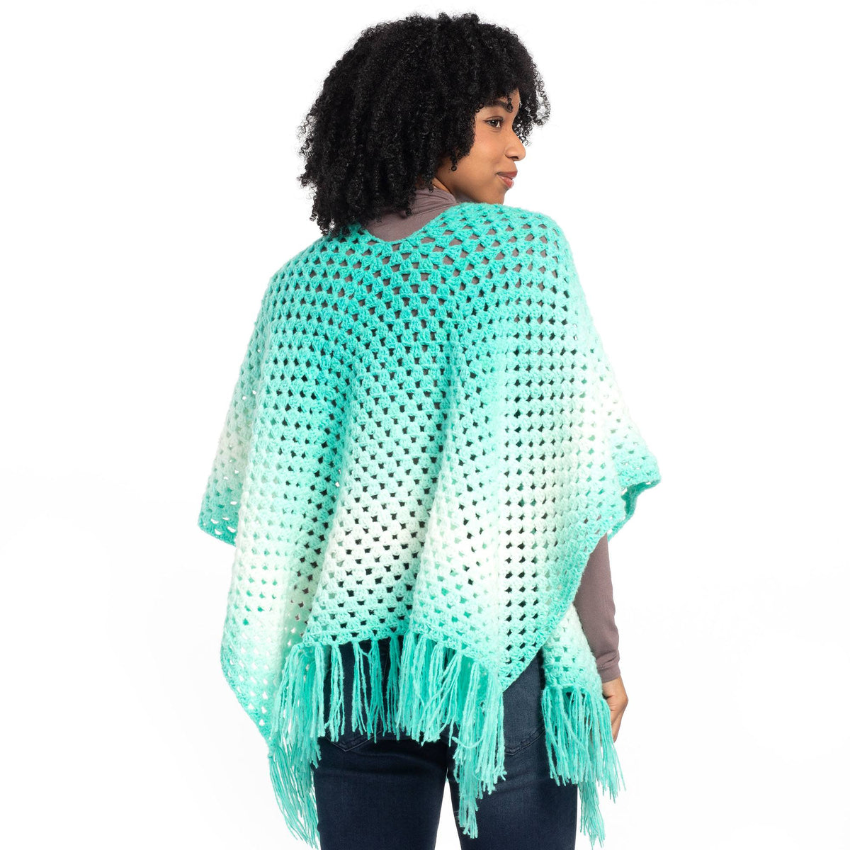 Crochet Ethereal Gradient Ruana made using Caron yarn