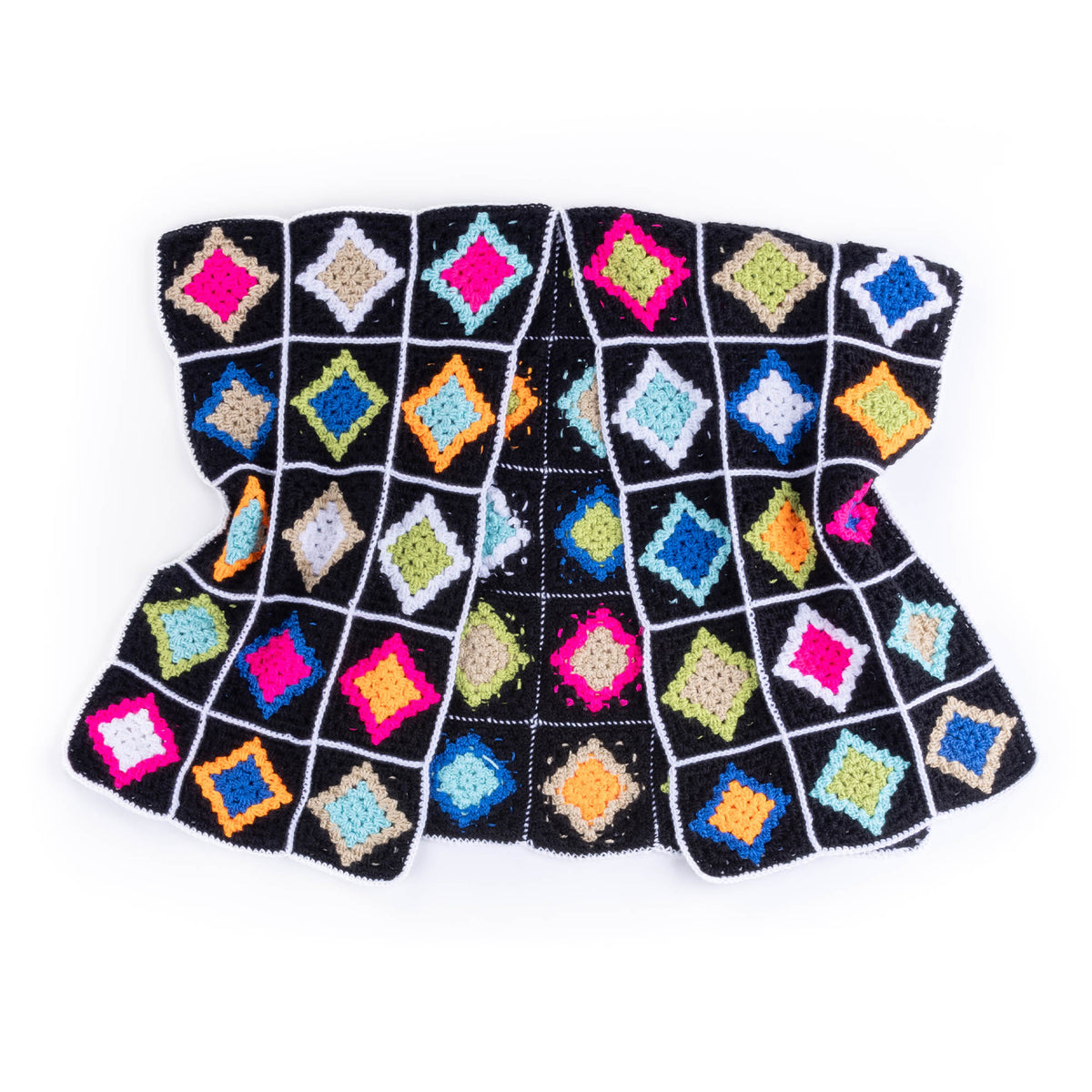 Crochet Diamond Tile Motifs Ruana made using Caron yarn