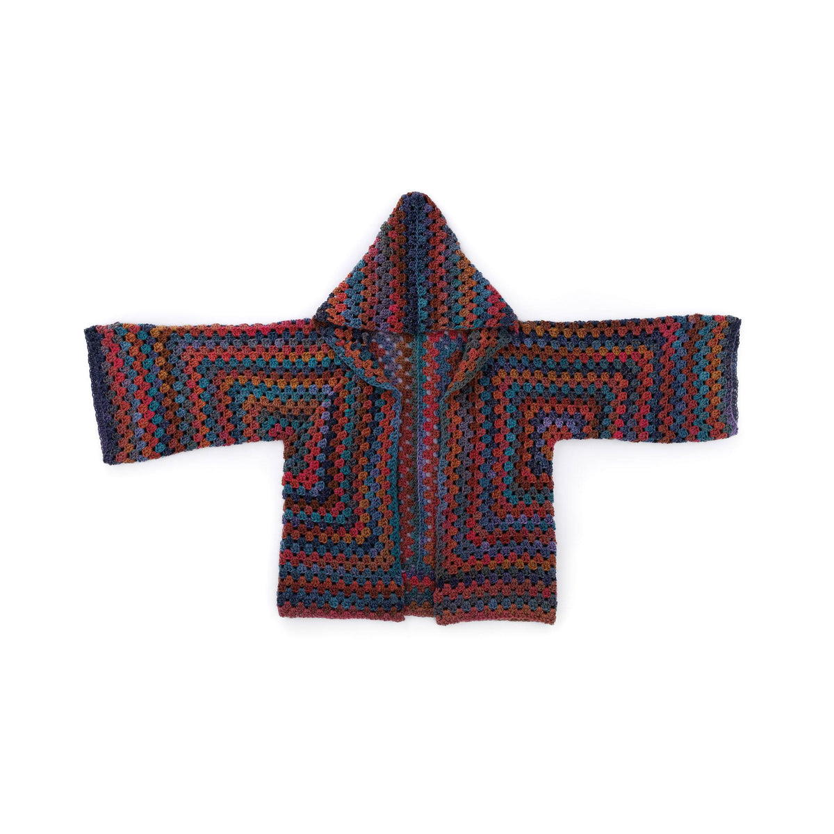 Crochet Hooded Hexi Cardigan made using Caron yarn
