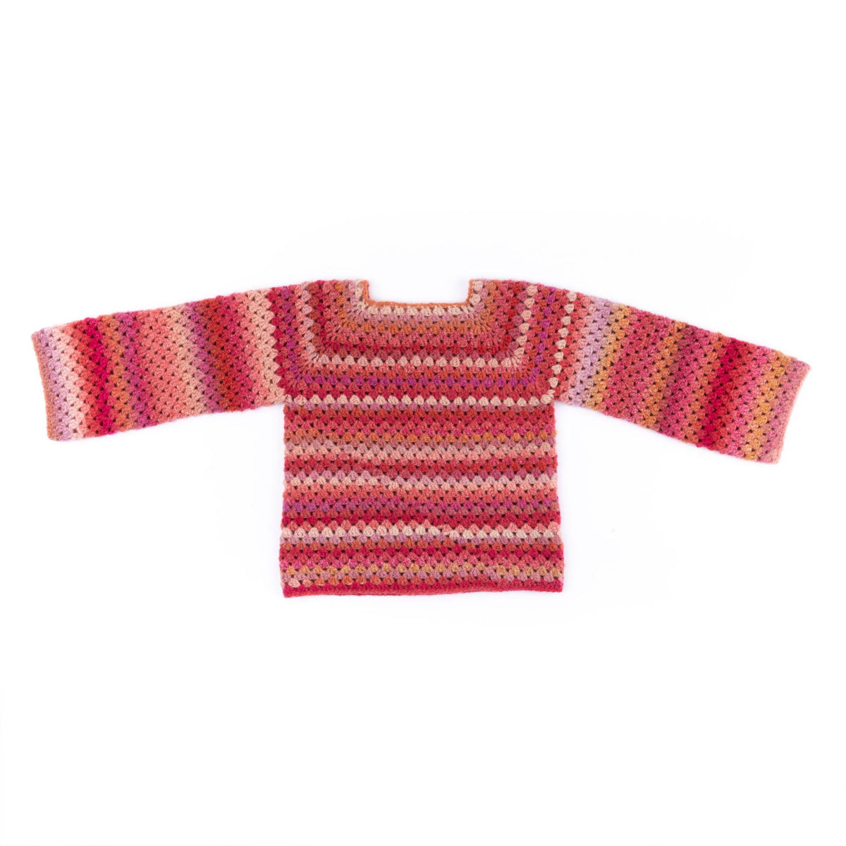 Granny Stripes Top-Down Crochet Pullover made using Caron yarn