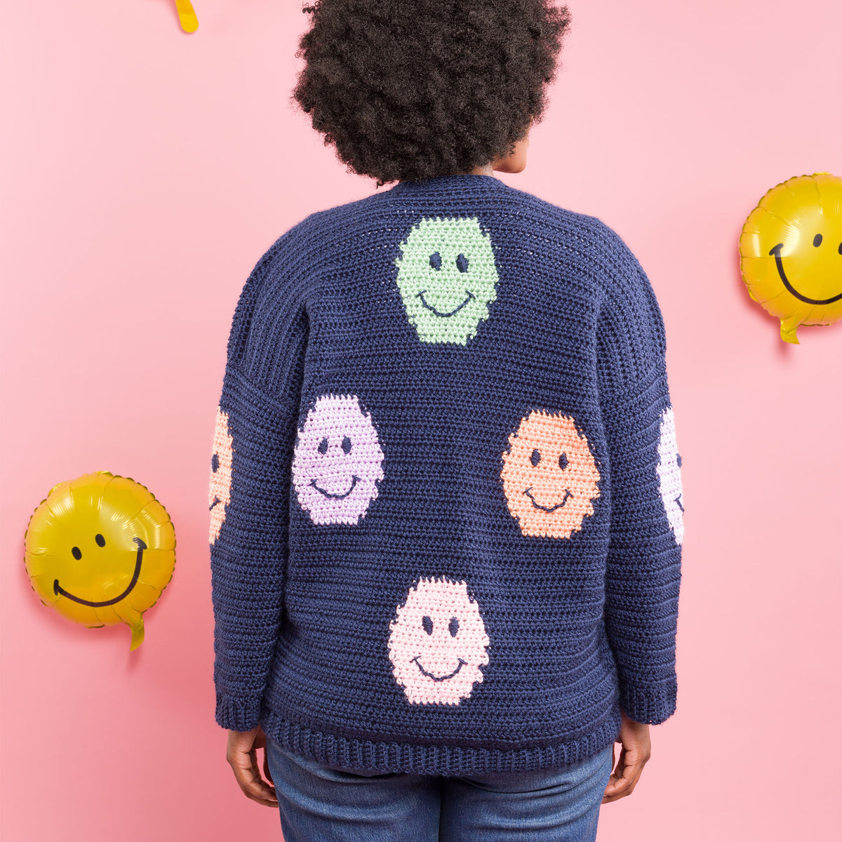 Crochet Big Smiles Big Cardigan made using Caron yarn