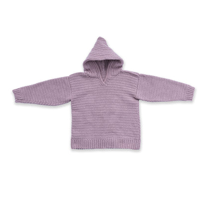 Caron Shimmering Phrase on Crochet Pullover Shimmering Phrase On Crochet Pullover made using Caron yarn on a white background