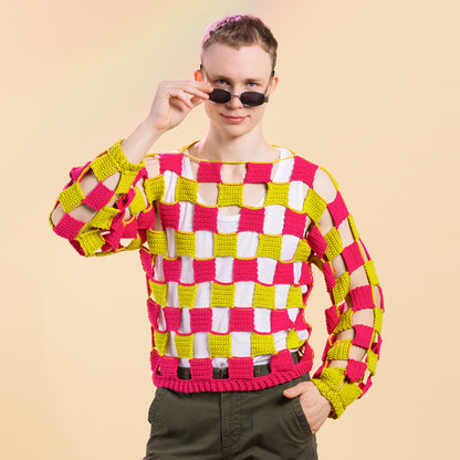 Caron Crochet Open Check Top Shocking Pink