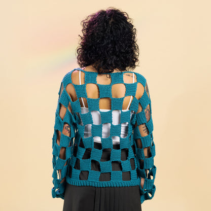 Caron Crochet Open Check Top Turquoise Sea
