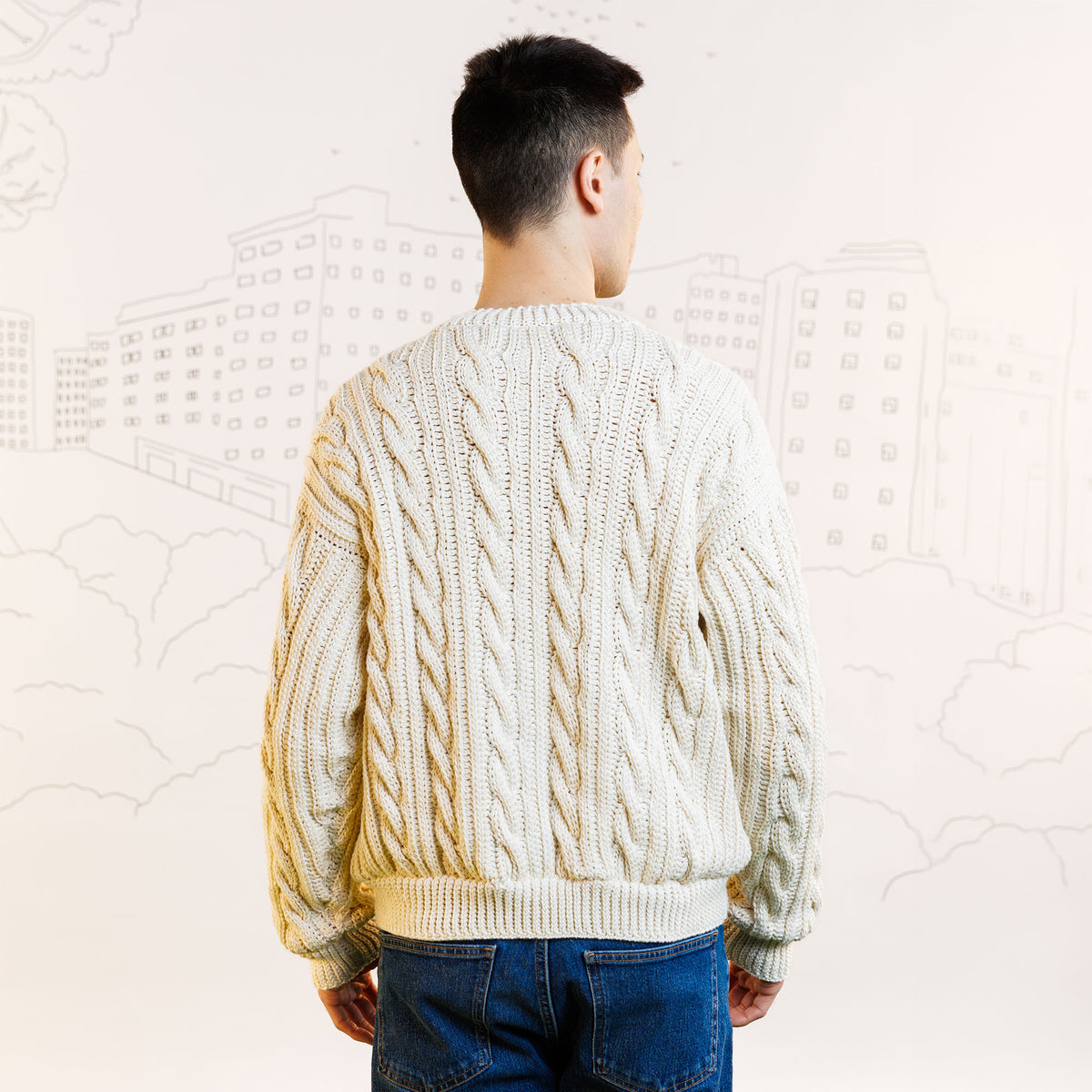 Cable Up Crochet Sweater made using Caron yarn