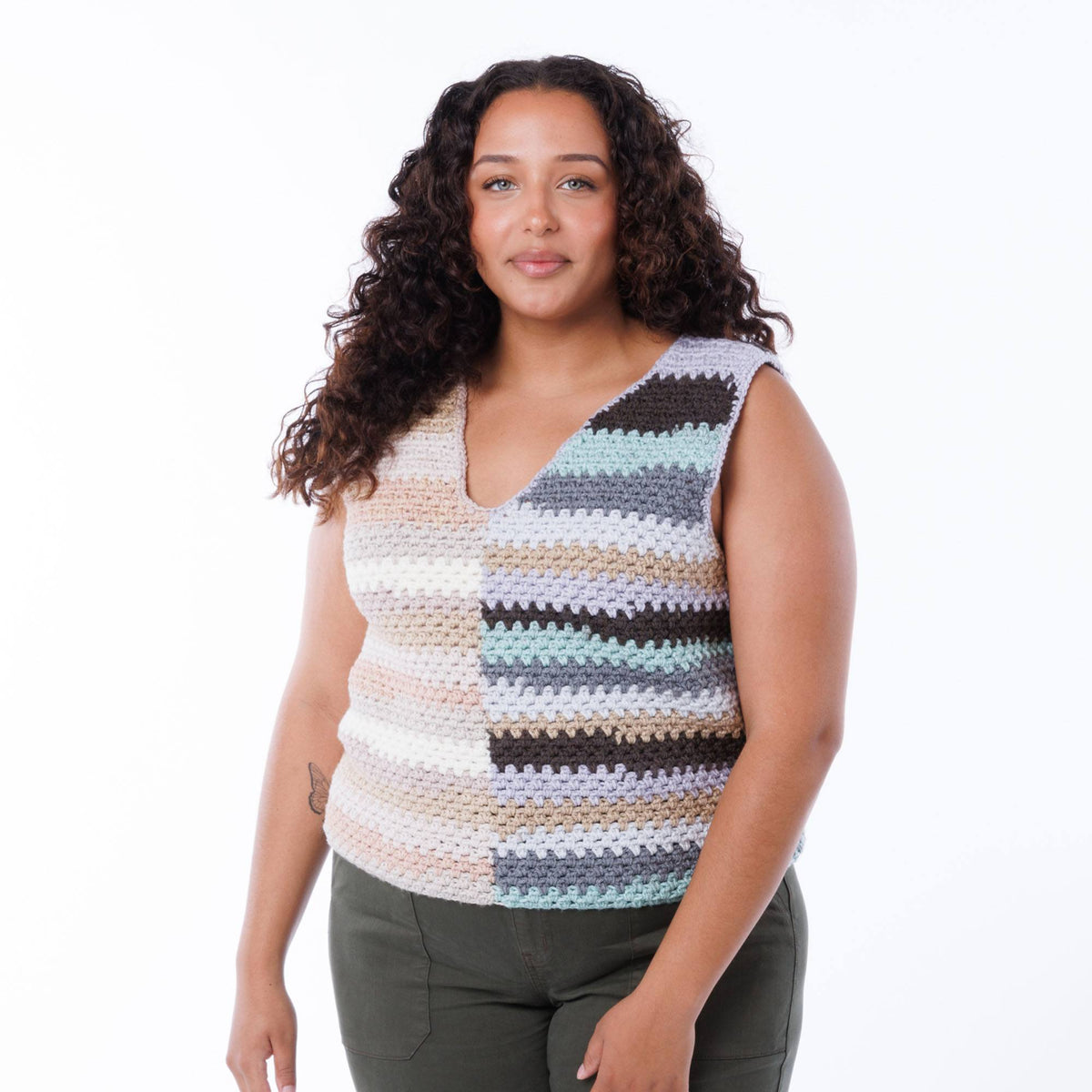 Crochet Taking Sides Tank made using Caron yarn