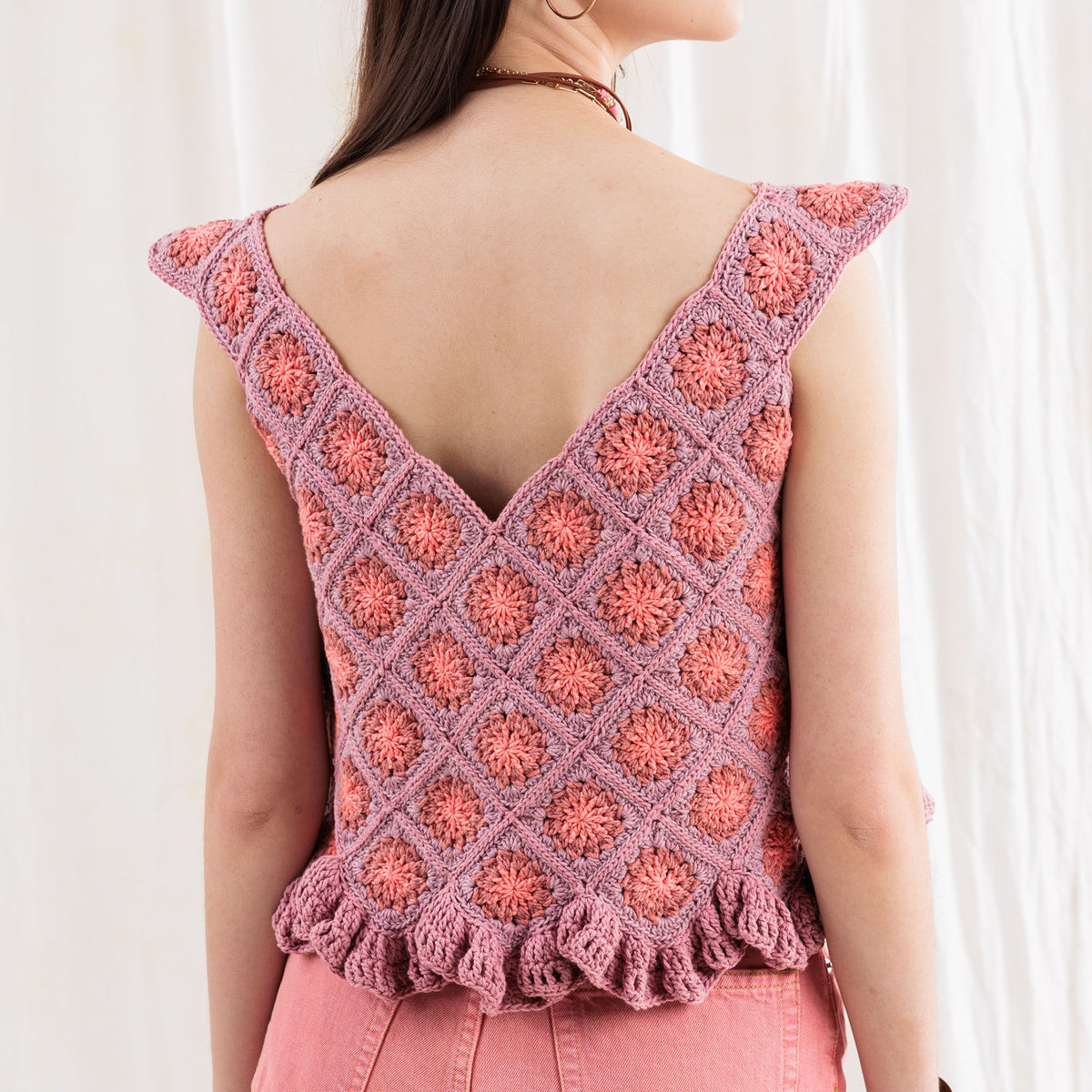 Diagonal Motifs Crochet Tank made using Caron yarn