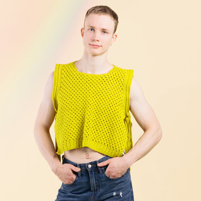 Caron Granny Stitch Crochet Side Tie Vest Autumn Gold