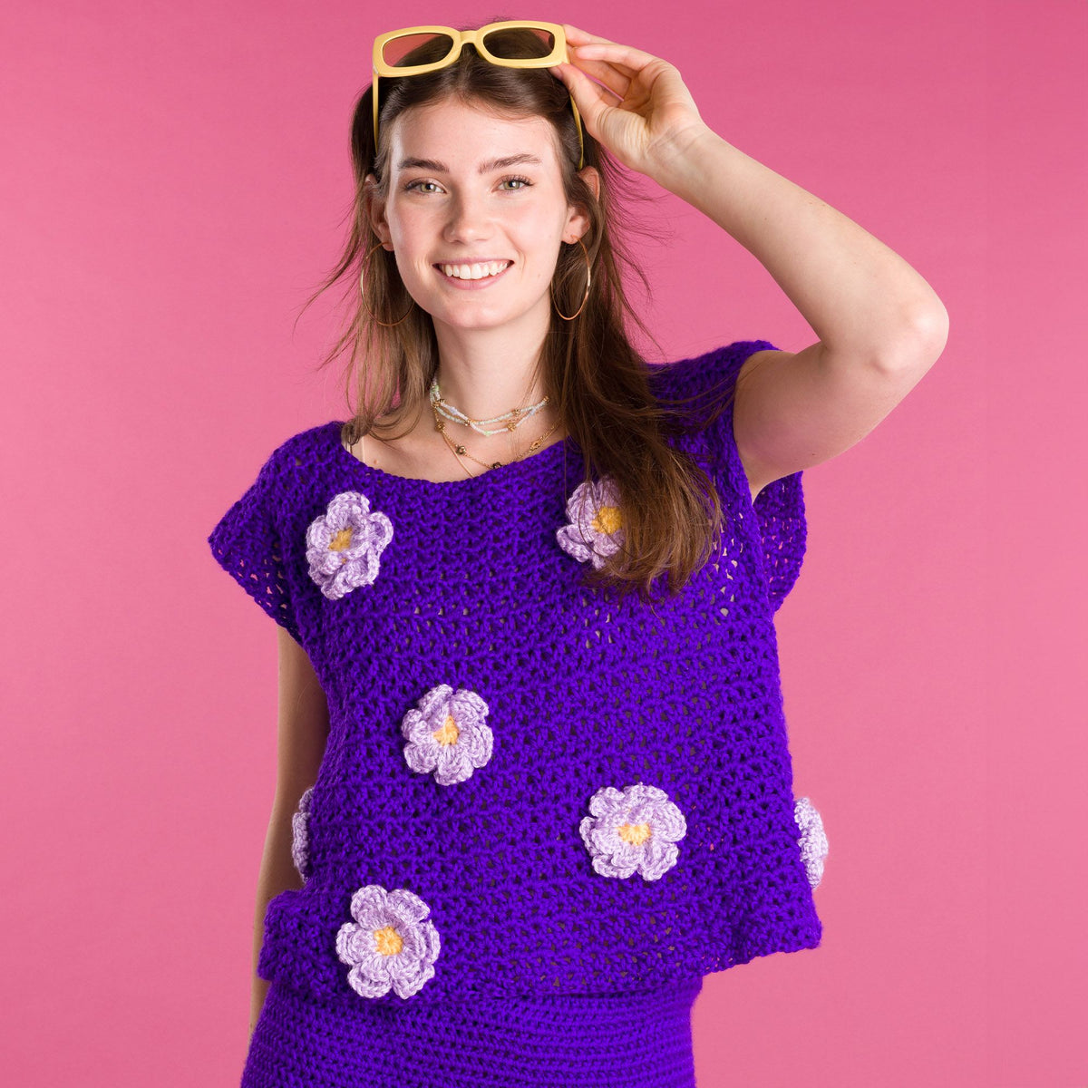 In Bloom Crochet Top made using Caron yarn