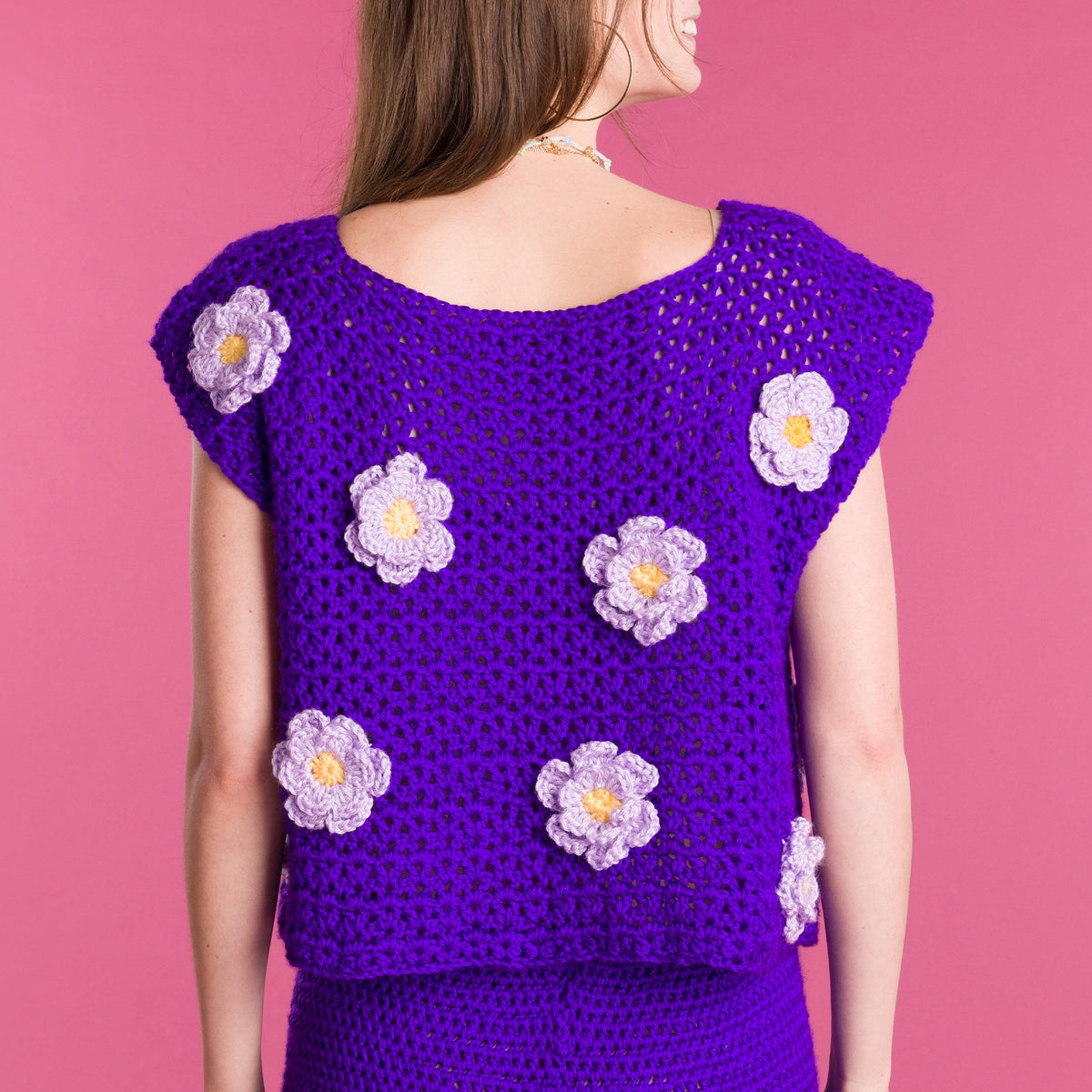 In Bloom Crochet Top made using Caron yarn
