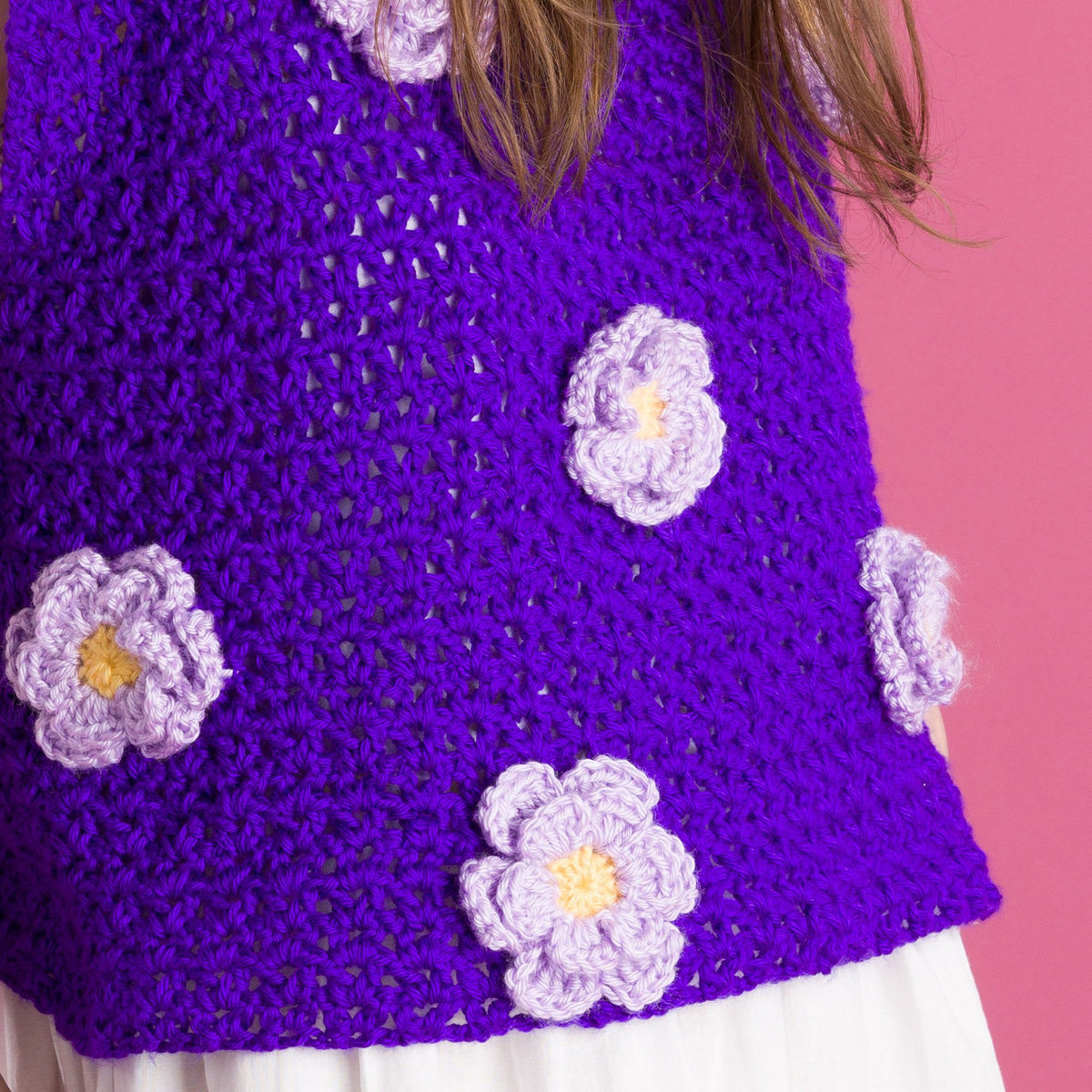 In Bloom Crochet Top made using Caron yarn