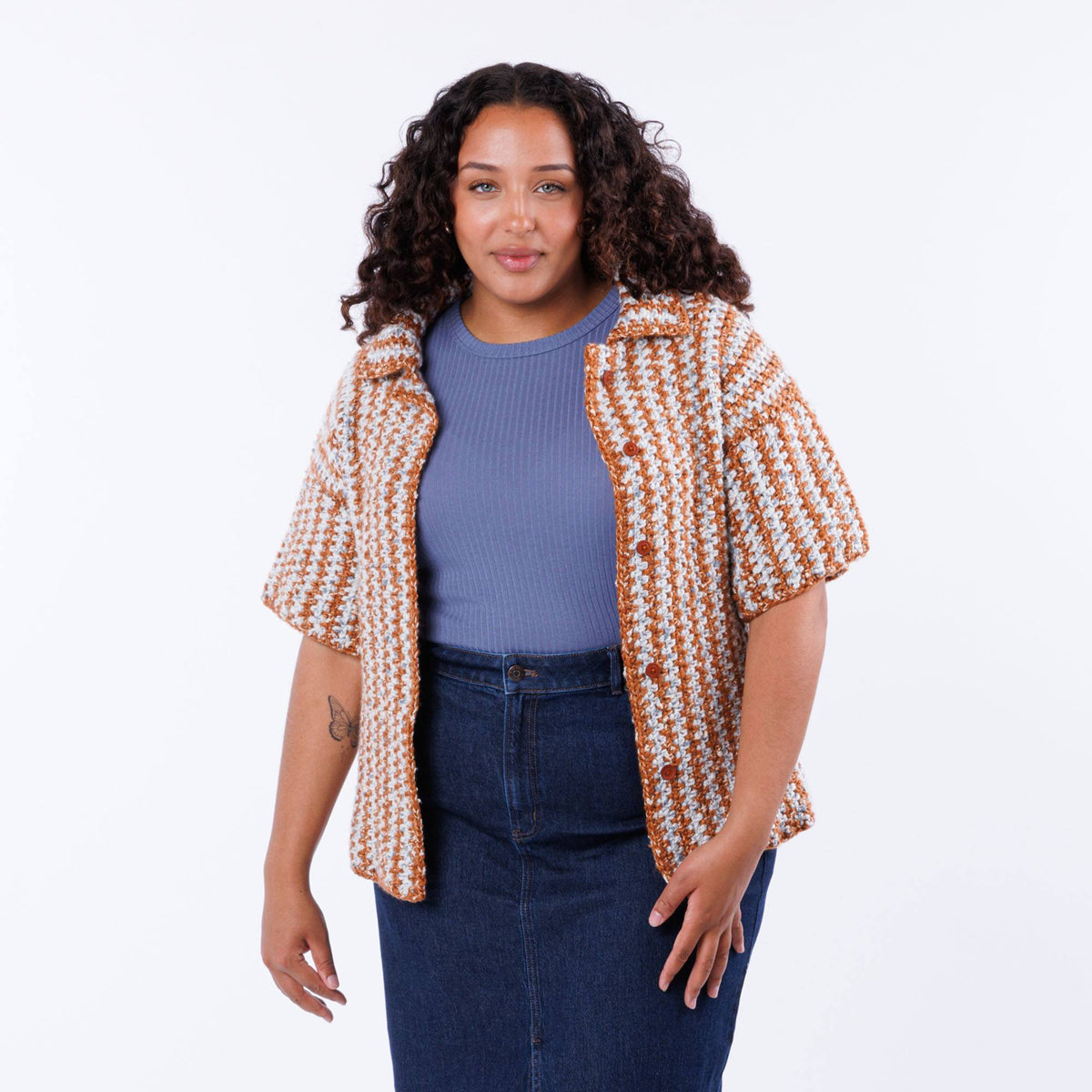 Crochet Striped Cabana Shirt made using Caron yarn