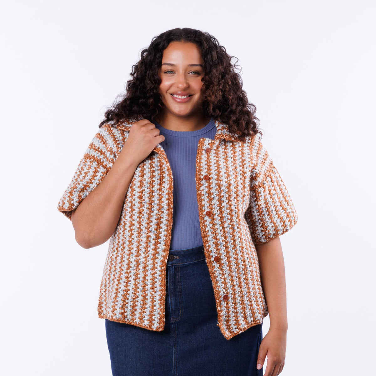 Crochet Striped Cabana Shirt made using Caron yarn
