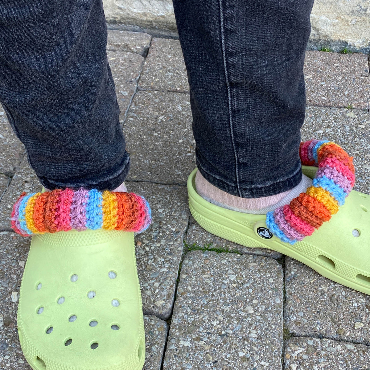Crochet Croc Band Cover made using Caron yarn