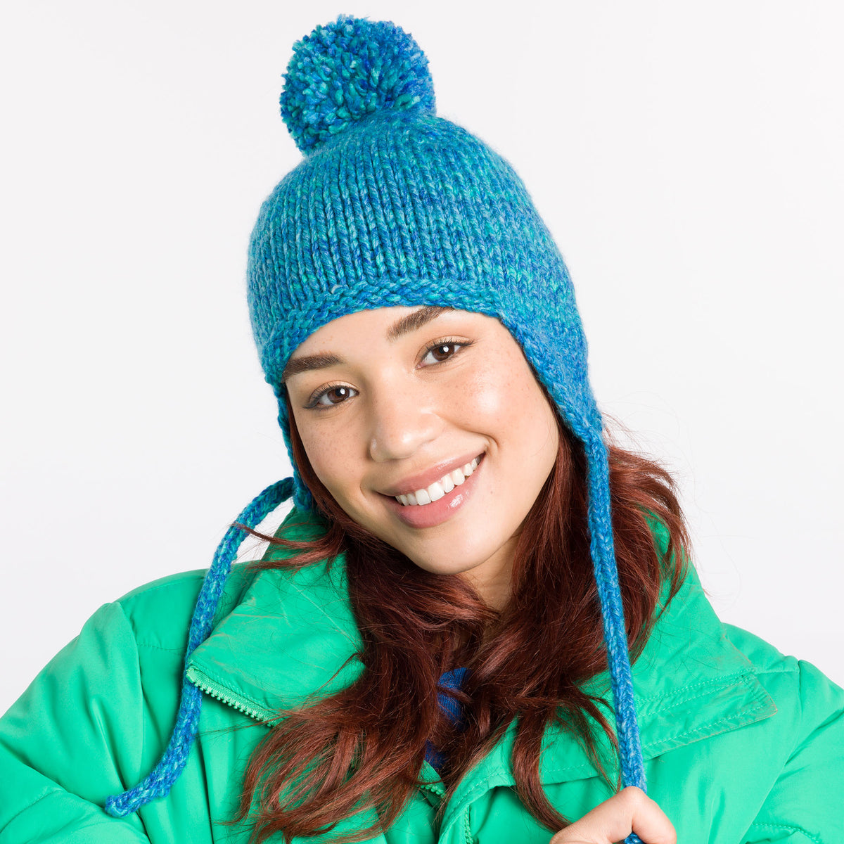 Knit Ear Flap Cozy Hat made using Caron yarn