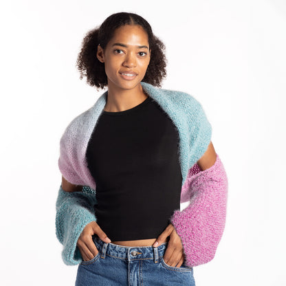 Caron Colorama Halo Knit Twisted Wrap Knit Wrap made in Caron Colorama Halo Perfect Phasing Yarn