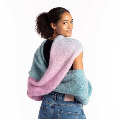Caron Colorama Halo Knit Twisted Wrap Knit Wrap made in Caron Colorama Halo Perfect Phasing Yarn