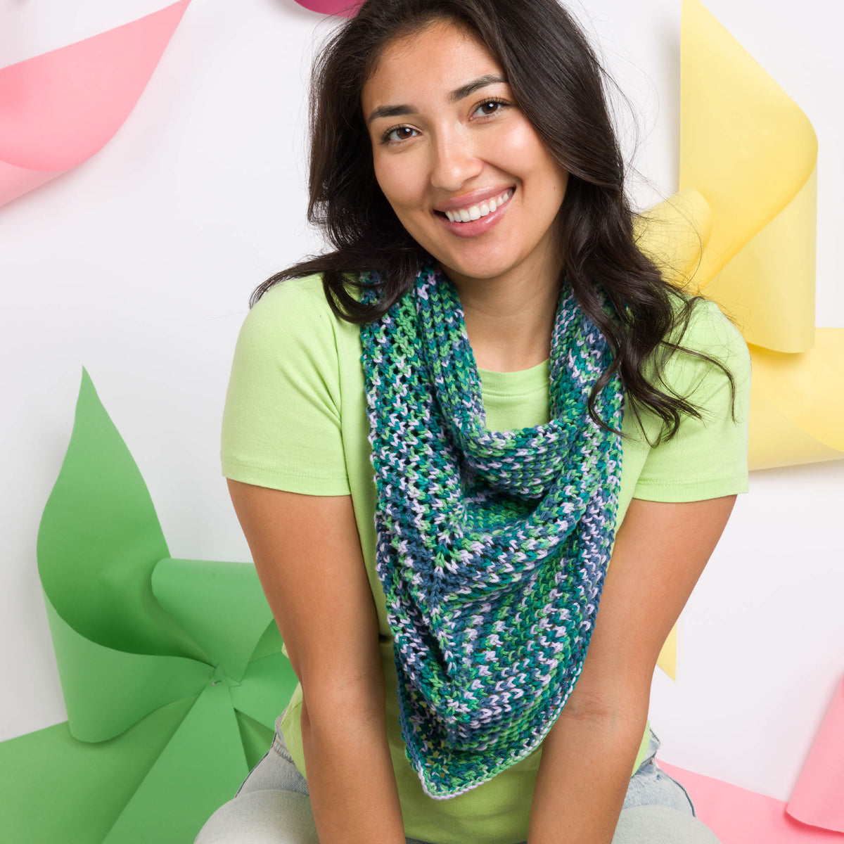Weekend Weave Knit Triangle Scarf made using Caron yarn