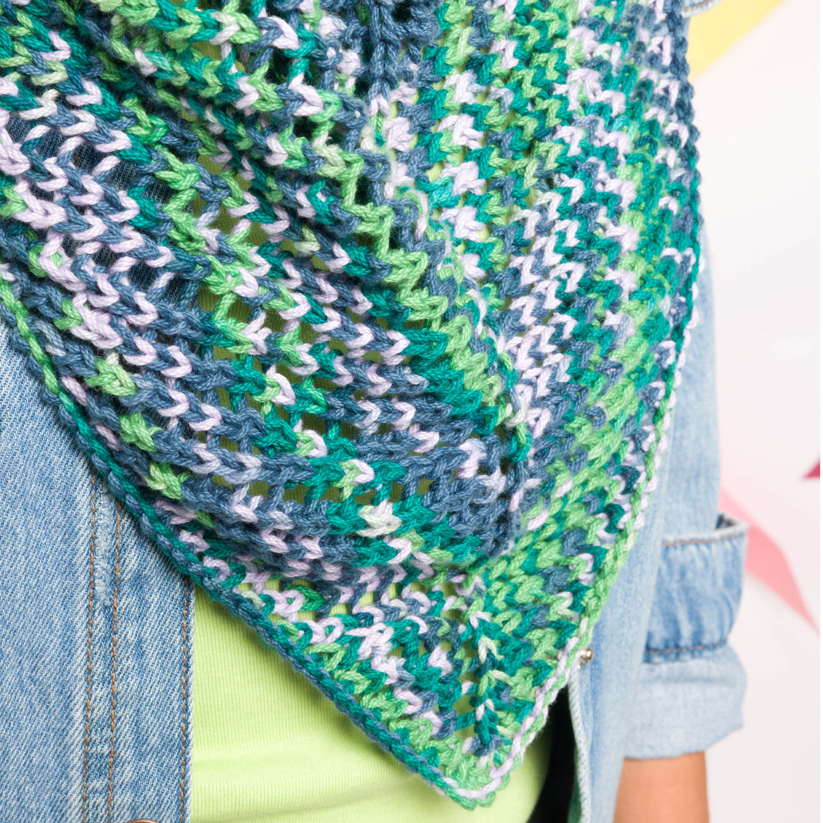 Weekend Weave Knit Triangle Scarf made using Caron yarn