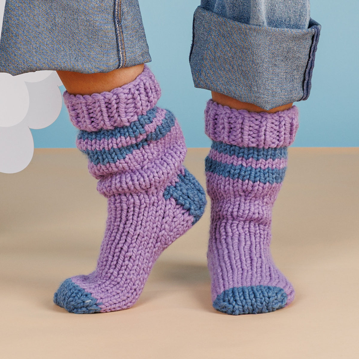 Coziest Knit Slipper Socks made using Caron yarn