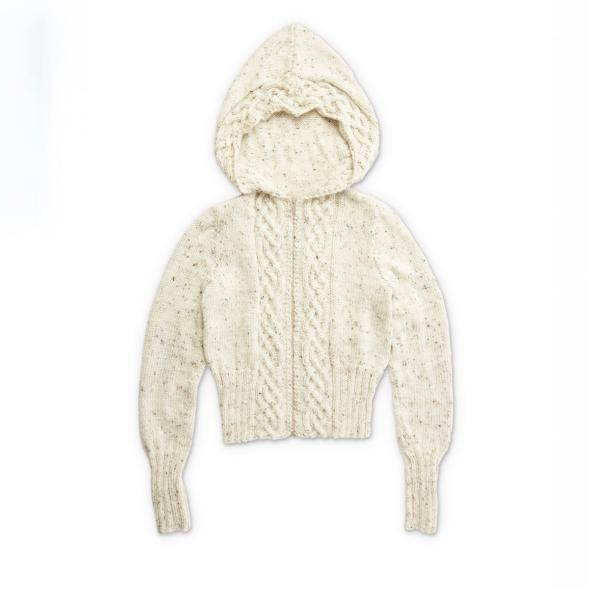 Cozy Cable Knit Hooded Cardigan made using Caron yarn