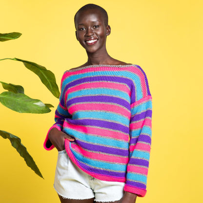 Caron Knit Bold Stripes Boatneck Pullover Knit Pullover made in Caron Simply Soft Yarn