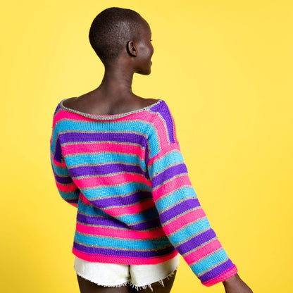 Caron Knit Bold Stripes Boatneck Pullover Knit Pullover made in Caron Simply Soft Yarn