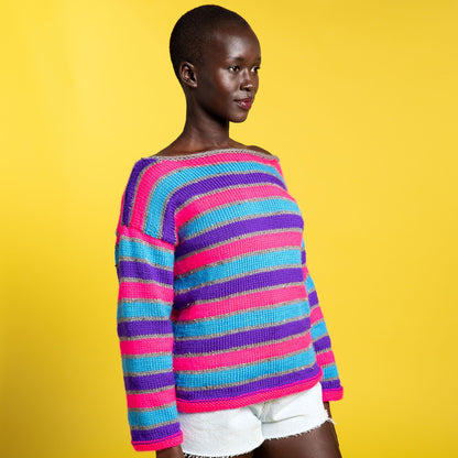 Caron Knit Bold Stripes Boatneck Pullover Knit Pullover made in Caron Simply Soft Yarn