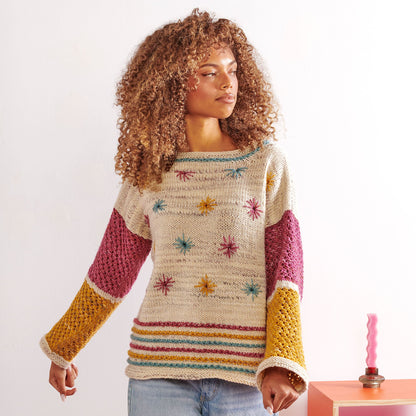 Caron Spring Style Embroidered Knit Pullover Knit Pullover made in Caron Yarn