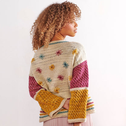 Caron Spring Style Embroidered Knit Pullover Knit Pullover made in Caron Yarn