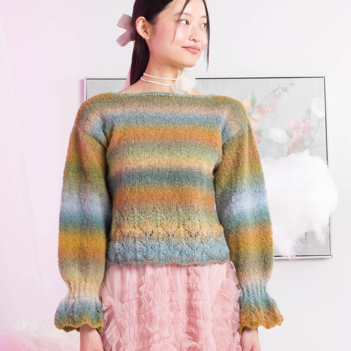 Lace Hemmed Knit Pullover made using Caron yarn