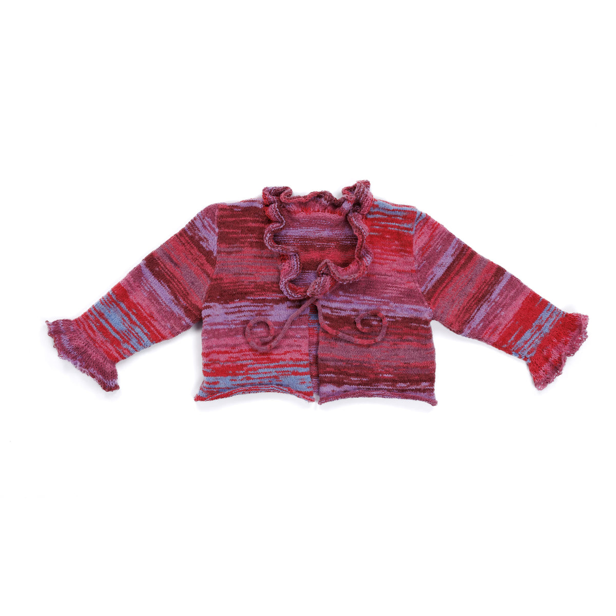 Knit Ruffle Tie-Front Cardigan made using Caron yarn