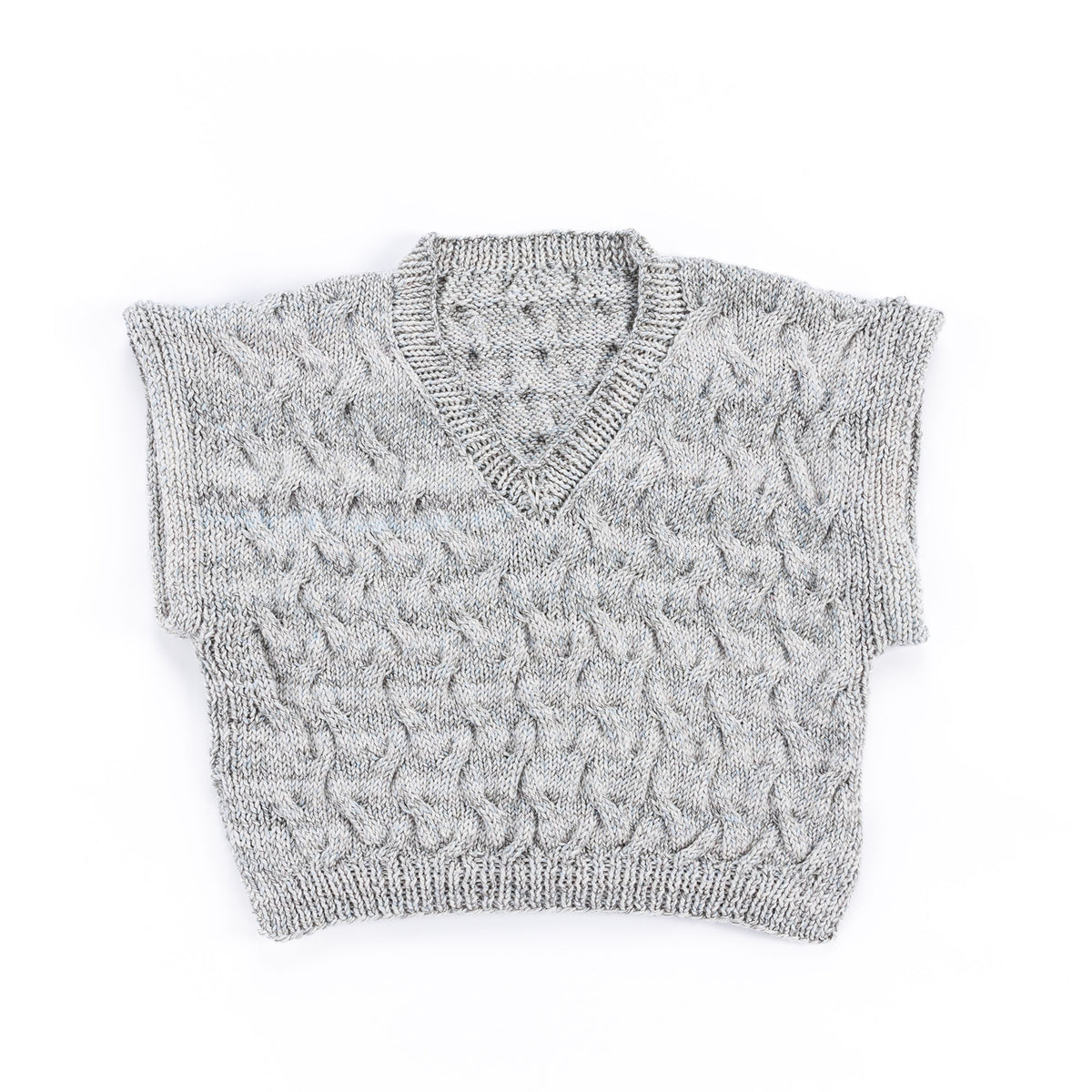 Shadow Cables Knit V-Neck Vest made using Caron yarn