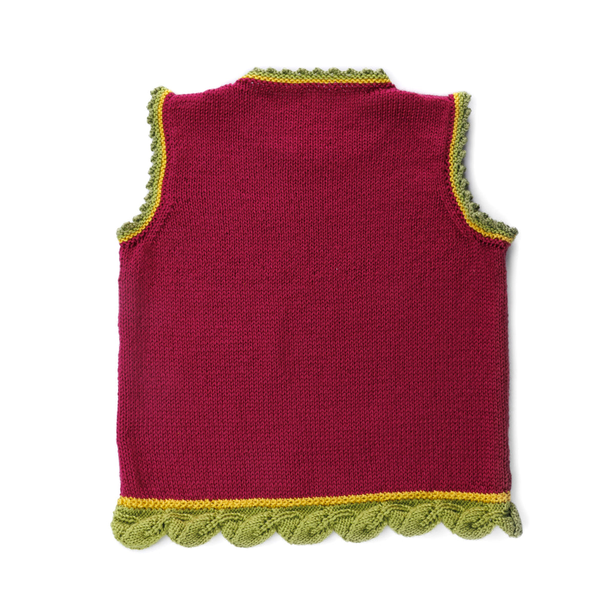 Knit Lemon-Y Vest made using Caron yarn
