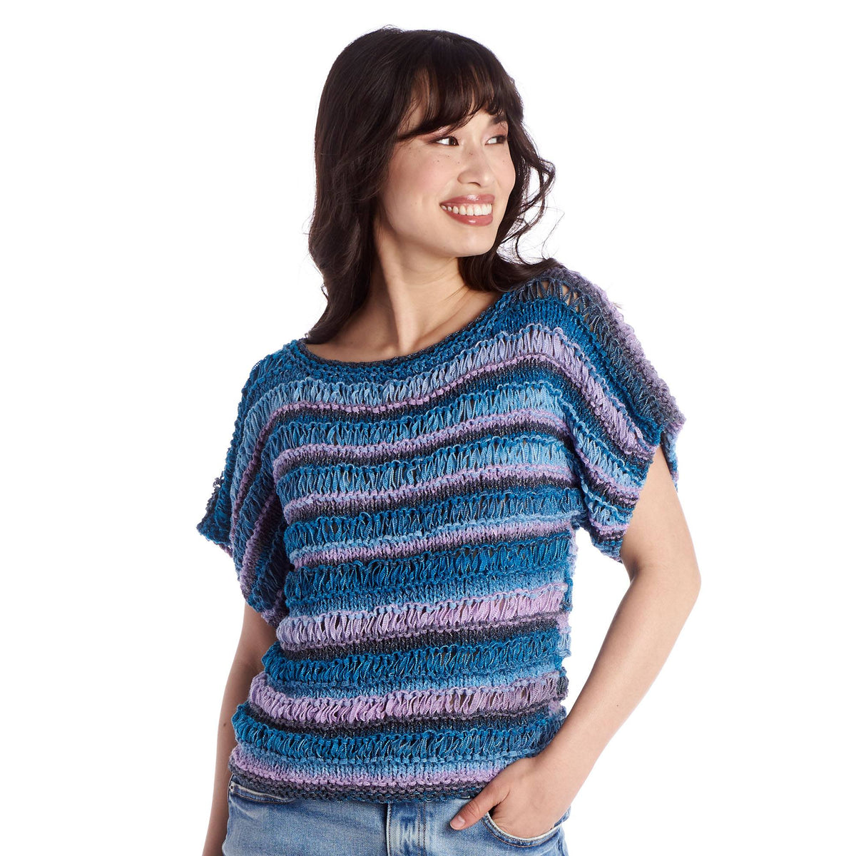Knit Drop Stitch Tee made using Caron yarn