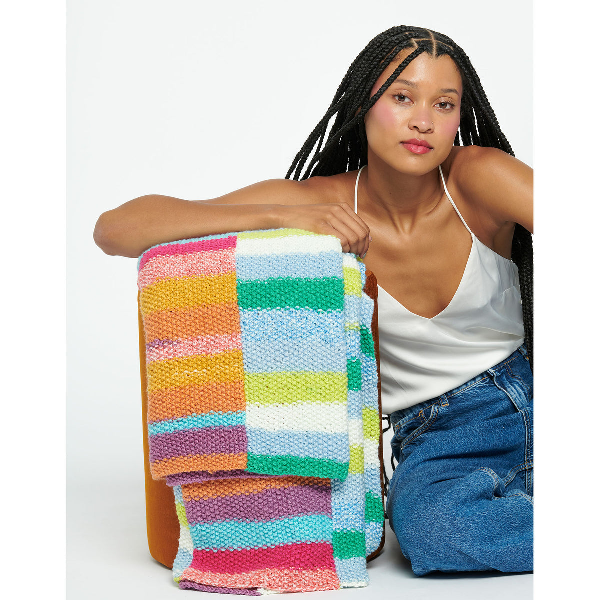 Knit Blanket made in Caron Cinnamon Swirl Cakes Yarn