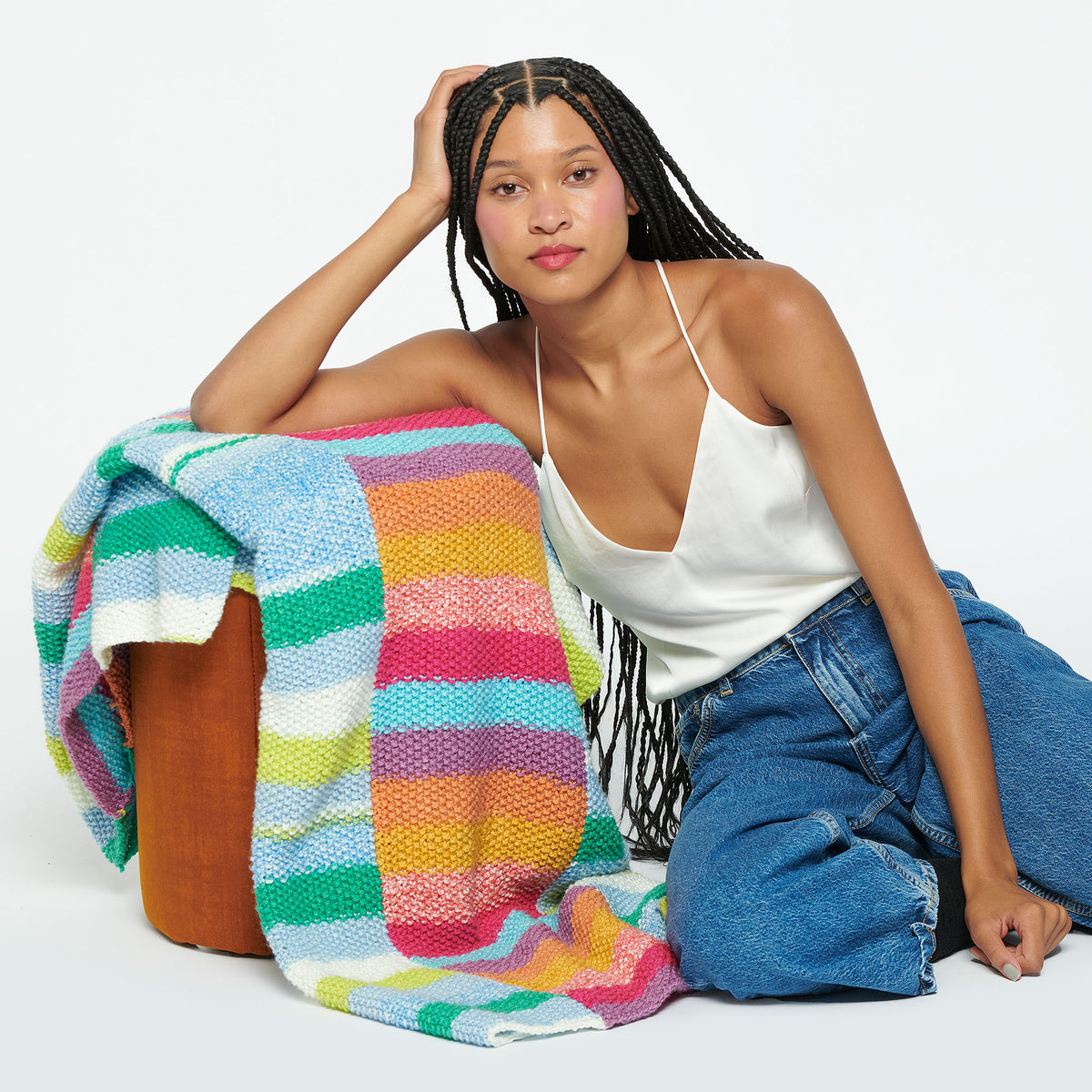 Knit Blanket made in Caron Cinnamon Swirl Cakes Yarn