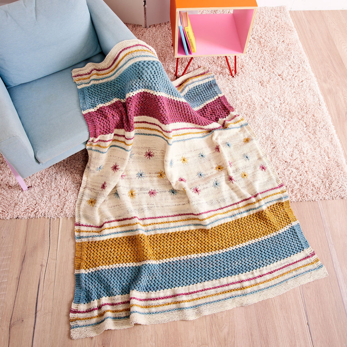 Knit Blanket made in Caron Jumbo Twirl Yarn